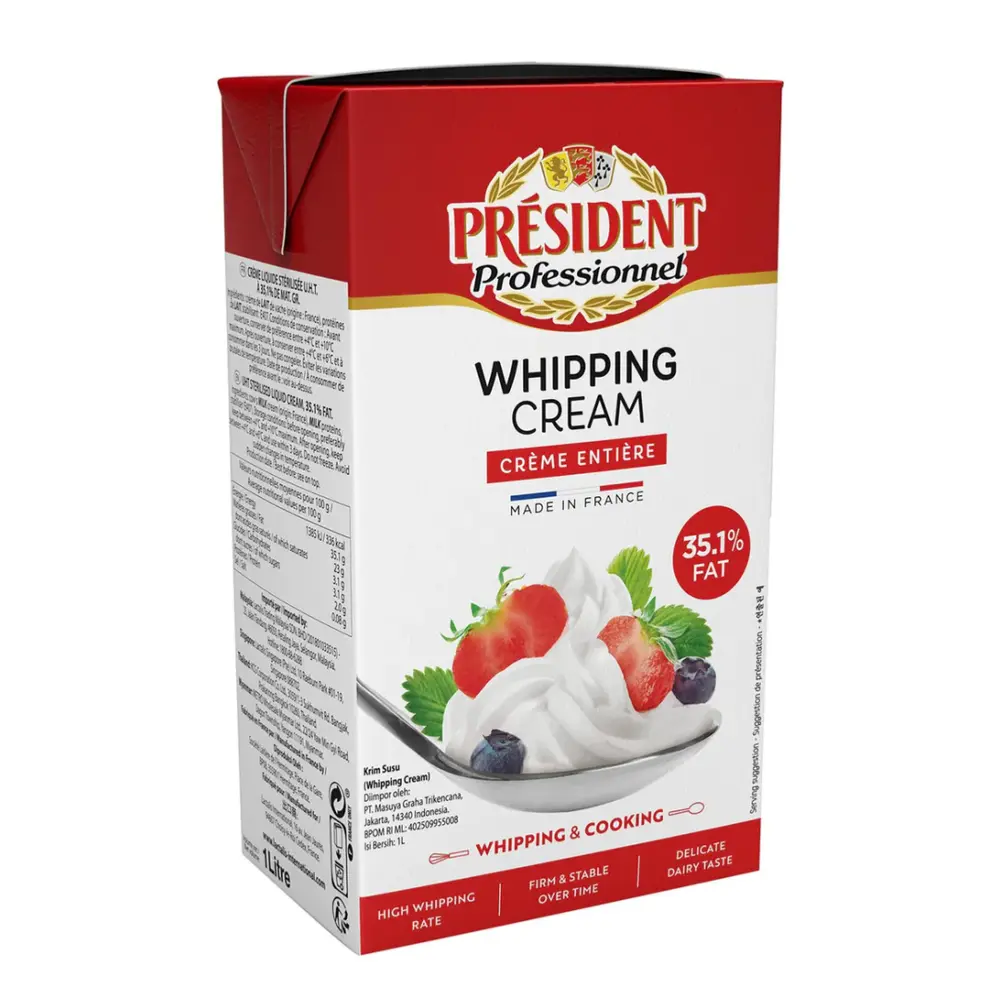 Kem Tươi, Crème Entière, Whipping Cream, Whipping & Cooking, 35.1% Fat (1L) - PRESIDENT